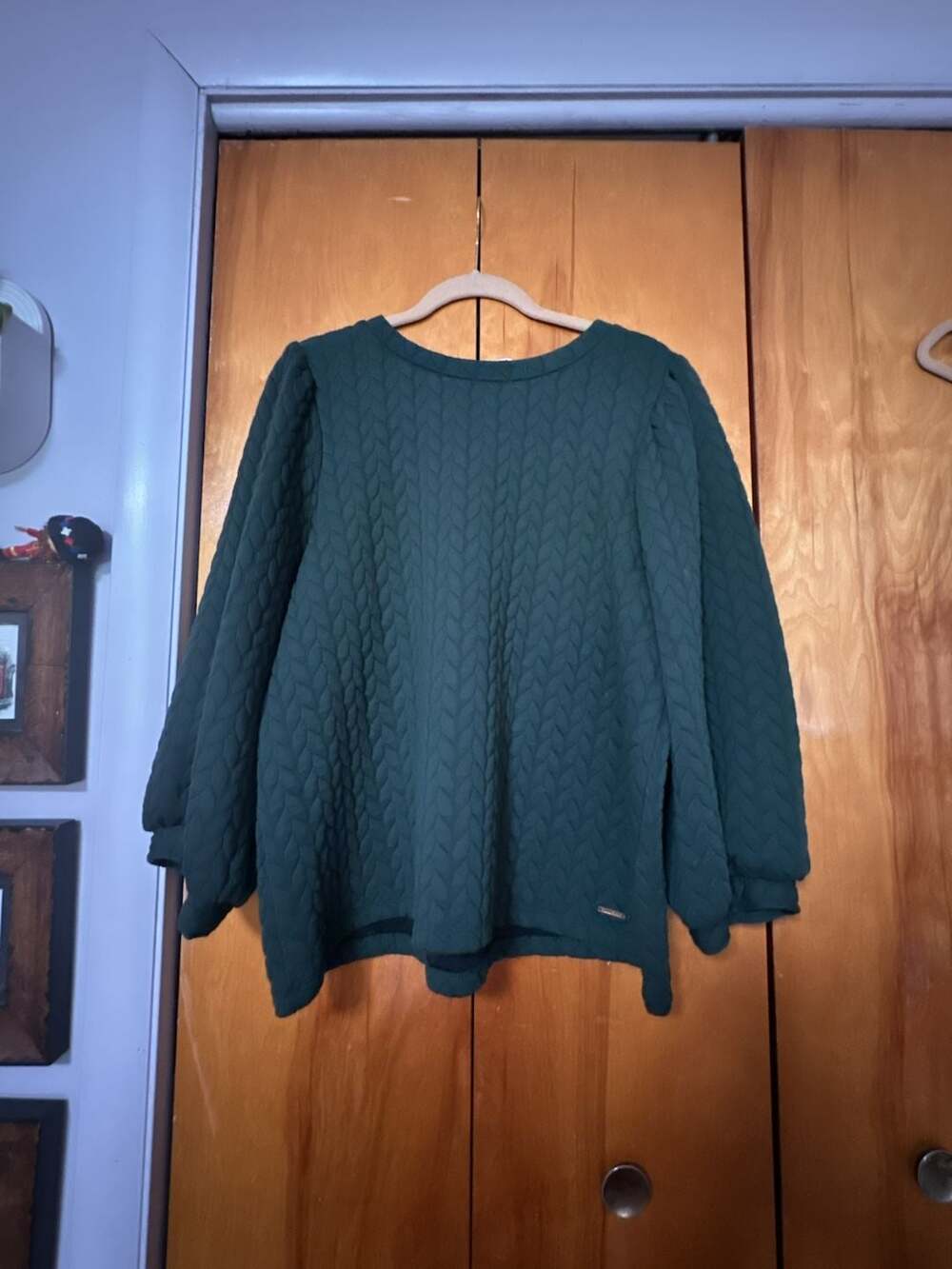 Anne Klein Quilted Crewneck Sweatshirt Size XL Dark Green